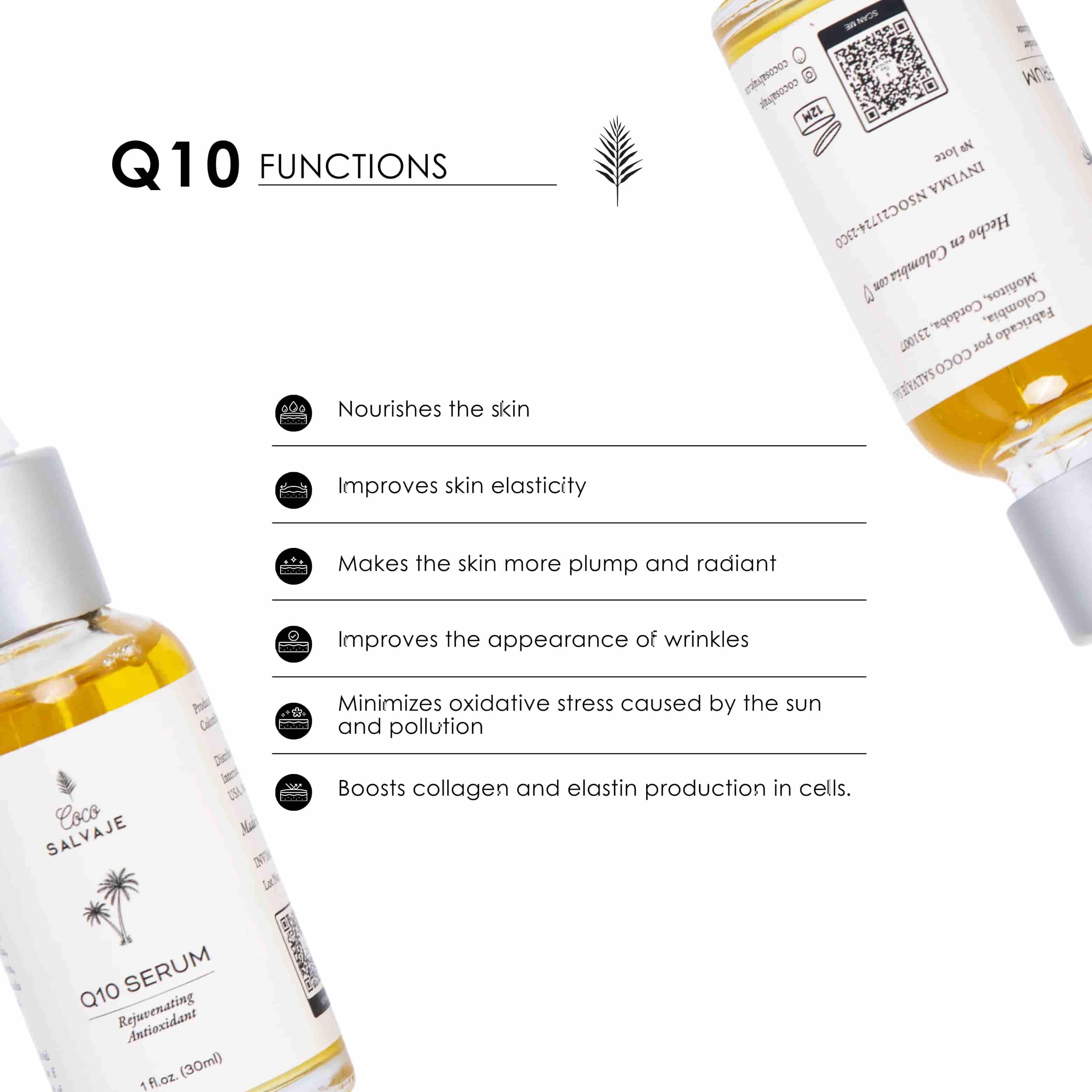 revitalize your face with coco salvaje q10 serum. smooth texture, visible results.