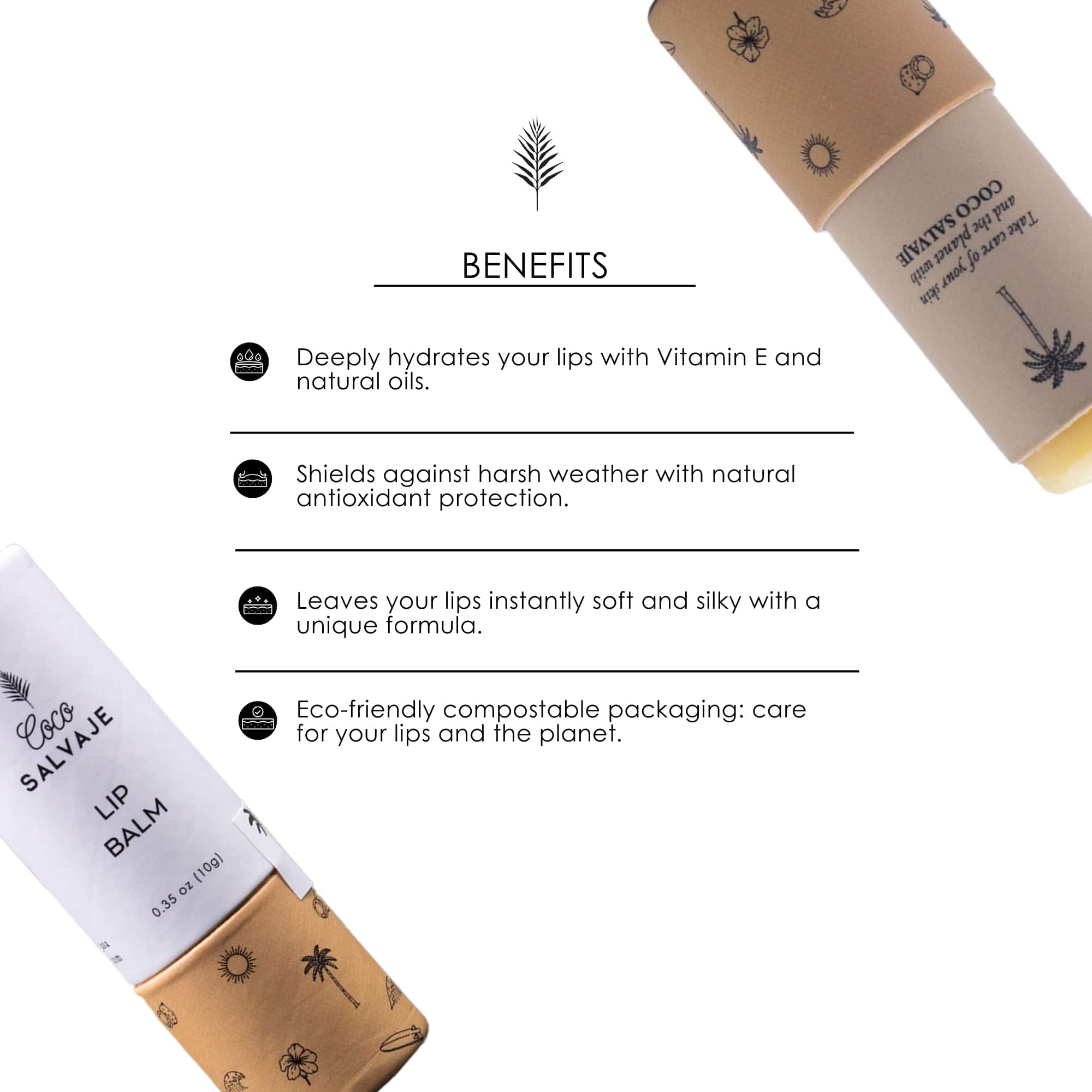 coco salvaje natural lip balm. deep hydration, soft scent, and all-day protected lips.