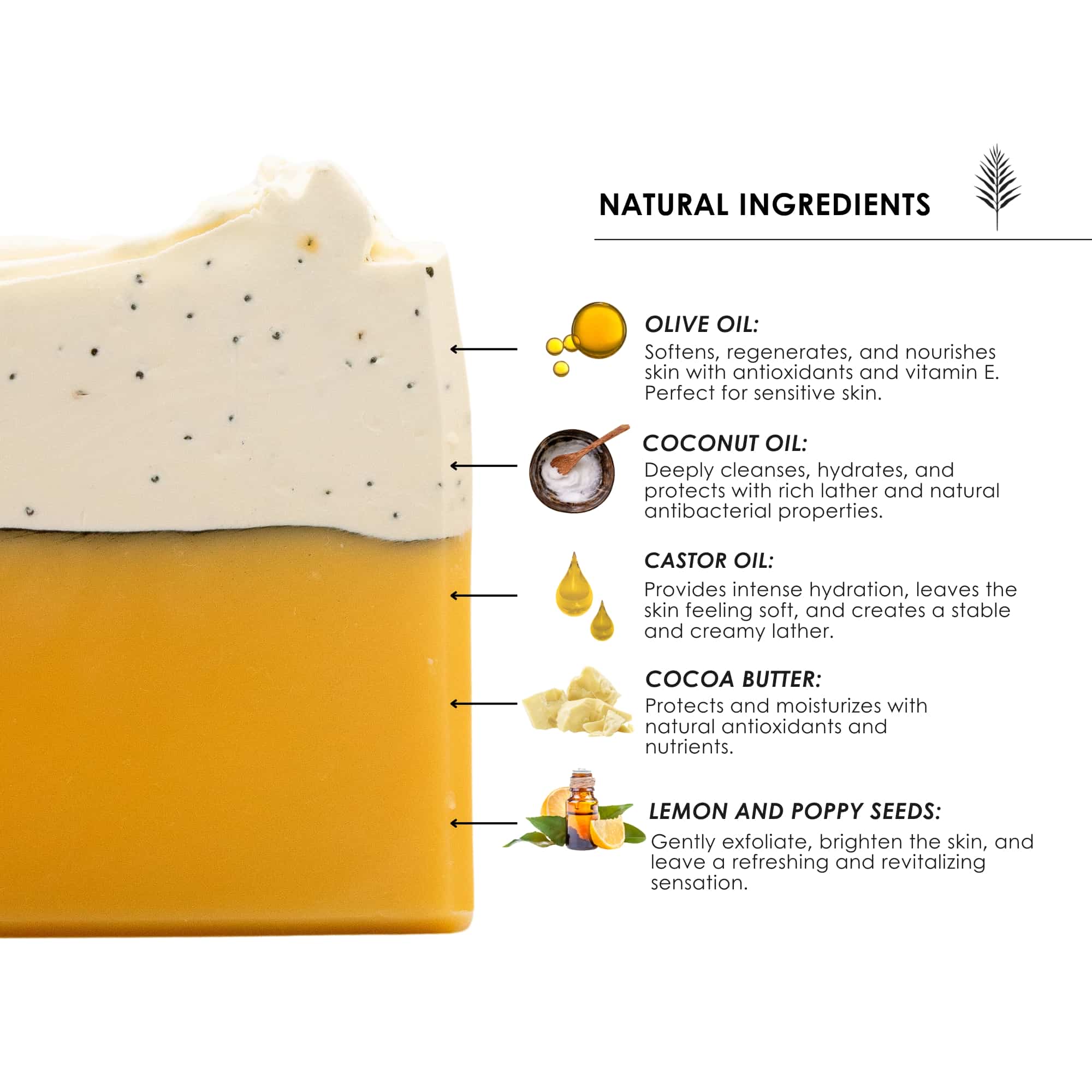 exfoliating soap with lemon and poppy seeds. refreshing and gentle cleanse for radiant skin.