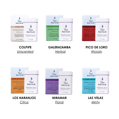 includes all 6 stick deodorants and a metal case. natural protection with style, all in one coco salvaje pack.